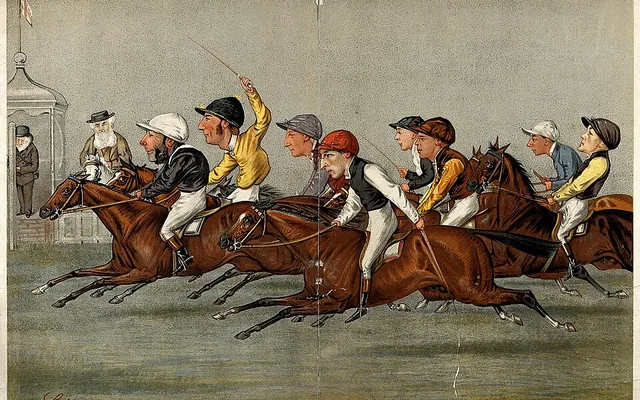 Racegoers at the finishing line of a horse race