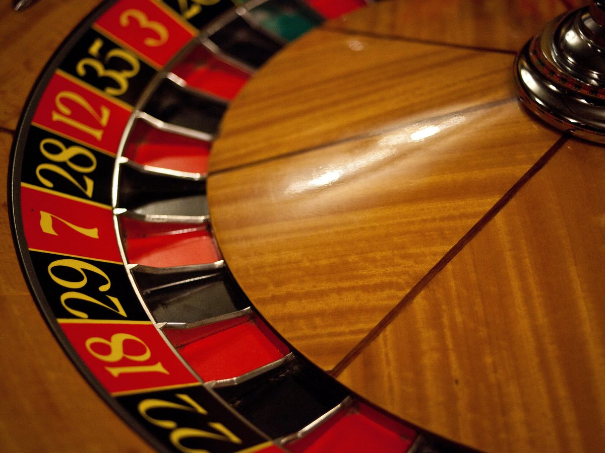 Roulette wheel close-up in a casino